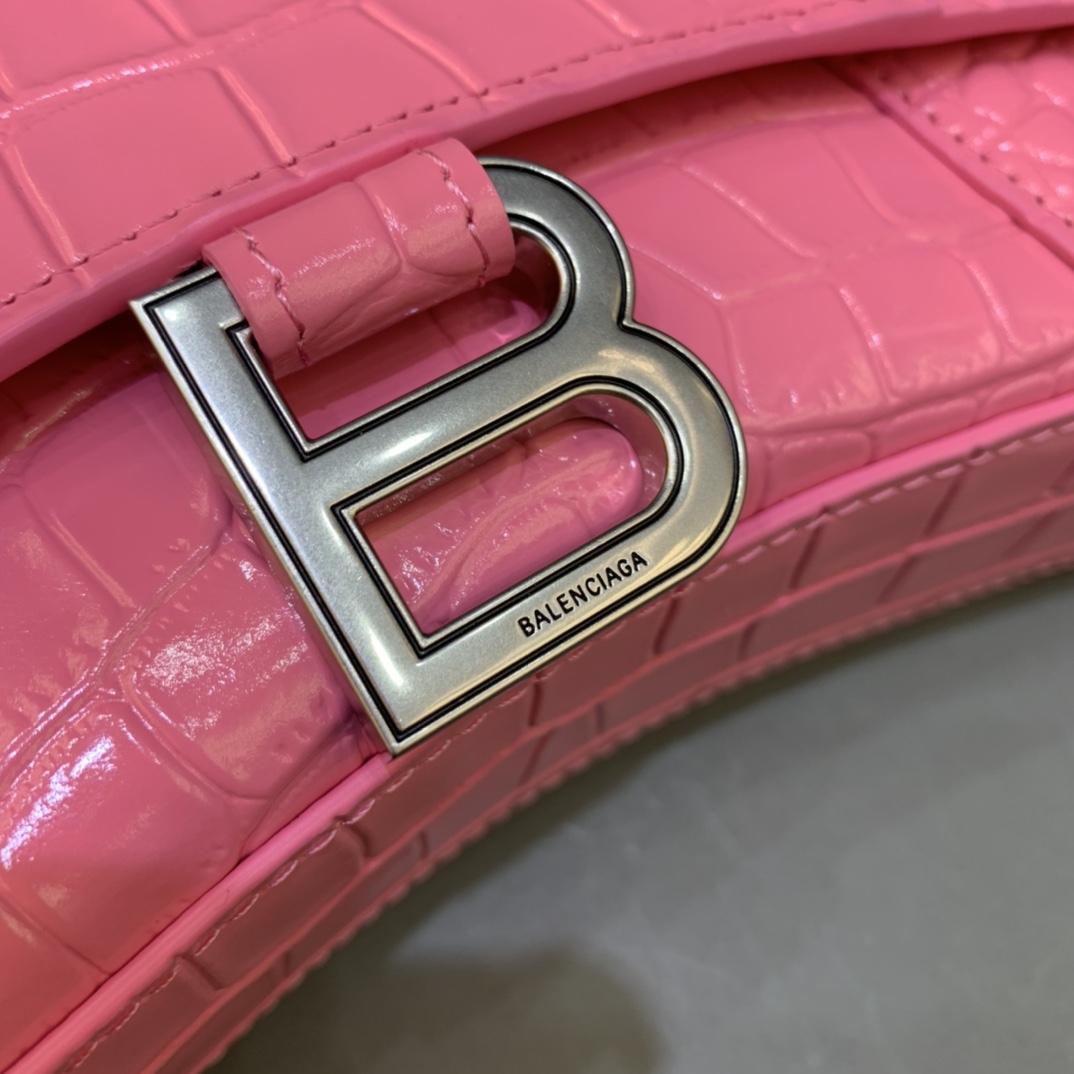 Balenciaga Big Hourglass Wallet With Chain Crocodile Embossed Shoulder Bag Pink